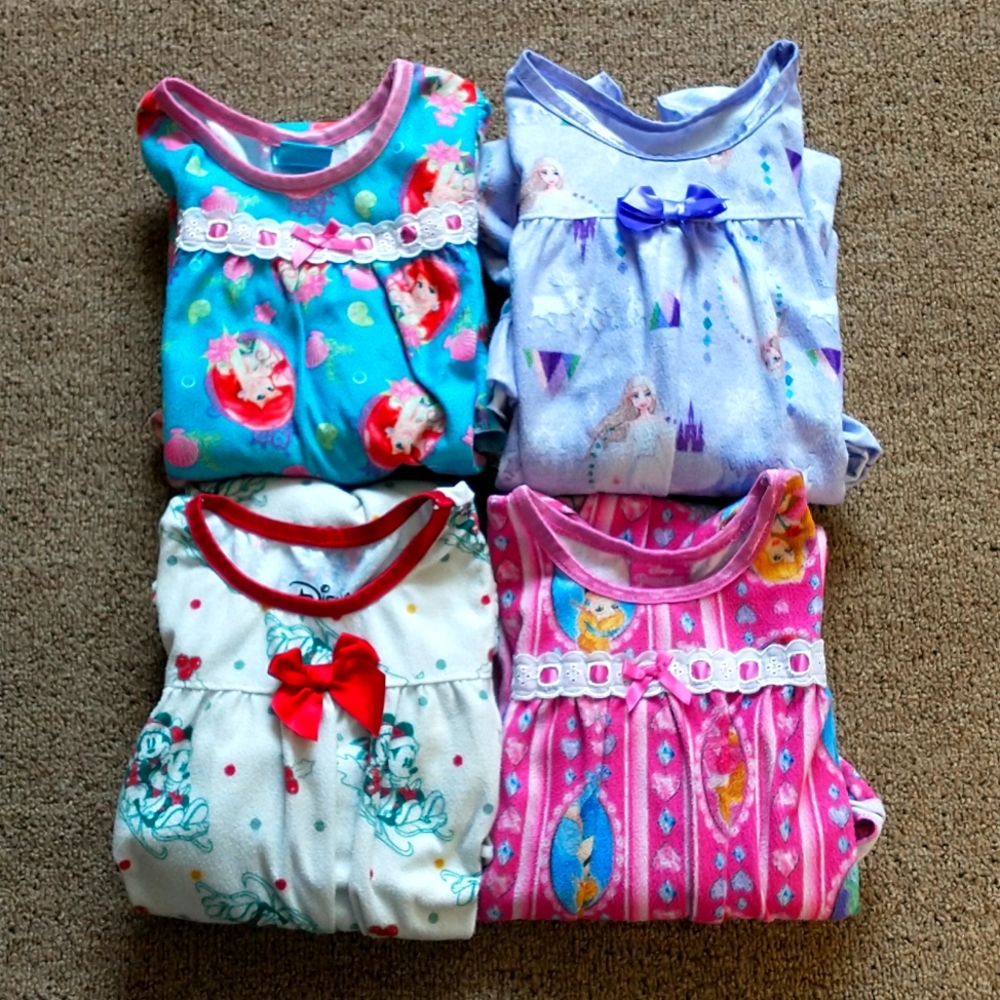 3T Disney Flannel Ruffled Granny Nightgowns Bundle